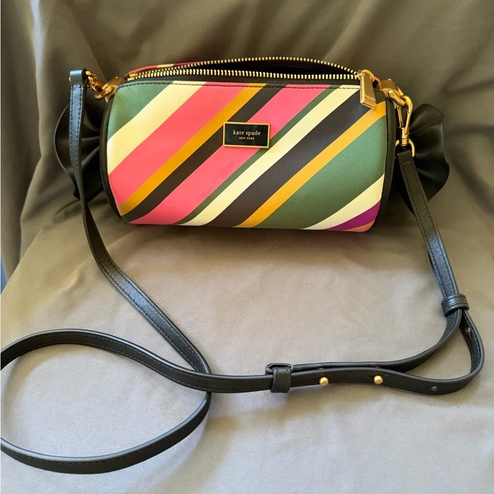 kate spade Multicolor Striped Barrel Cosmetic Bag in Green, Pink, Yellow novelty